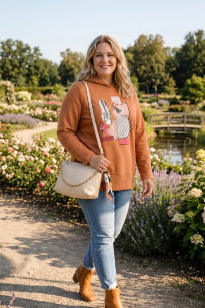 (veľ. 44 a 48) Bavlnená mikina s kapucňou tehlová