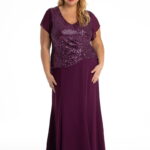 Elegantné šaty pre moletky, fialové s flitrami pre veľkosti 44 až 56