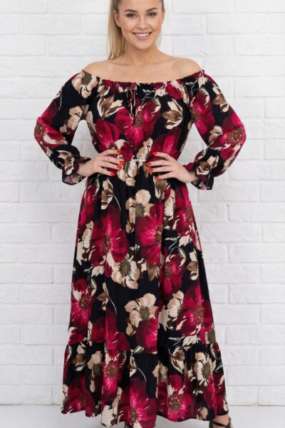 Viskózové šaty s kvetmi, so španielskym výstrihom, rozparkom na sukni, aj pre plus size veľkosti