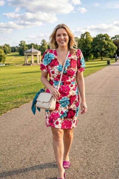 Puzdrové šaty s pivonkami tyrkysovo-ružové