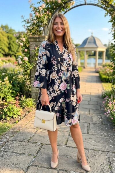 Košeľové šaty s orientálnym vzorom čierne