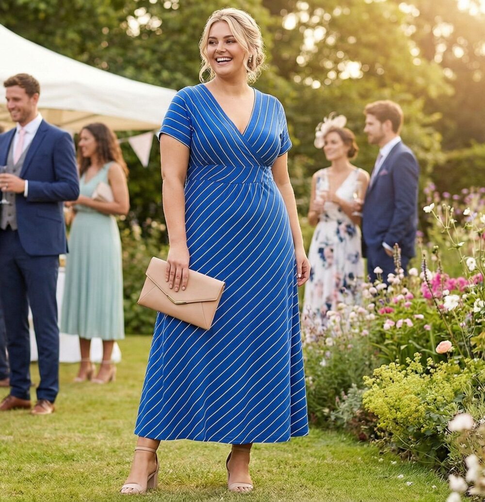 Nadmerné pásikavé džersejové šaty modré