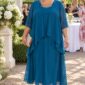 Plus size spoločenské šaty v petrolejovej farbe na žene veľkosti 56, elegantný šifónový model na garden party.