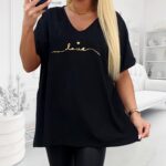 Čierne plus size tričko s nápisom LOVE – dámske tričko pre moletky s krátkym rukávom