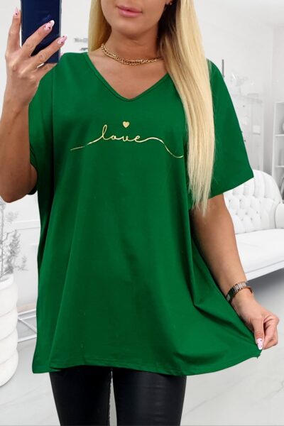 Zelené dámske tričko s nápisom LOVE pre moletky – plus size tričko s krátkym rukávom