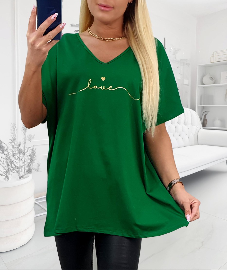 Zelené dámske tričko s nápisom LOVE pre moletky – plus size tričko s krátkym rukávom