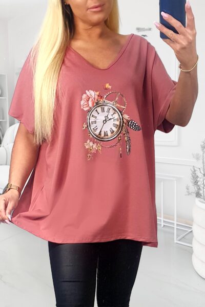 Tričko s motívom hodín staroružové
