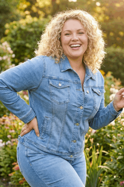 Elastická rifľová bunda so štyrmi vreckami modrá