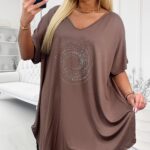 plus size hnedá tunika s kamienkovou špirálou a krátkym rukávom