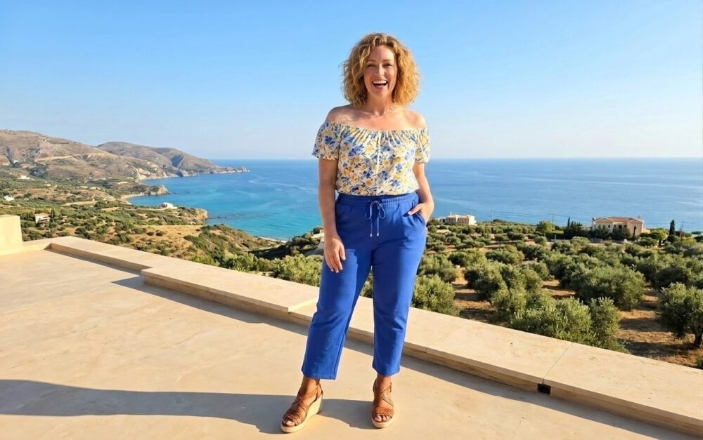 Plus size modré bavlnené nohavice s elastickým pásom, šnúrkou a vreckami.